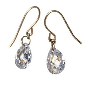 JCM Jacmel 14K Gold Diamonique Cubic Zirconia Pear Briolette Earrings 1.6 grams